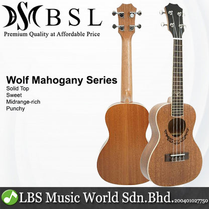 BSL Wolf Series 23 inch Solid Top Concert Ukulele Package Hawaii Guitar - Mahogany