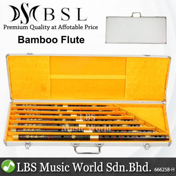 BSL 7 Piece Chinese Bamboo Flute Set Black Bamboo C D E F G A Bb Key  With Aluminium Case