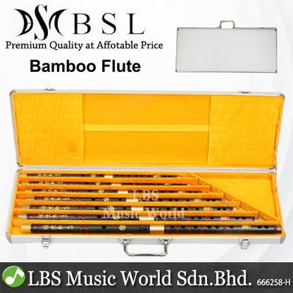 BSL 7 Piece Chinese Bamboo Flute Set Black Bamboo C D E F G A Bb Key  With Aluminium Case
