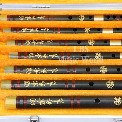 BSL 7 Piece Chinese Bamboo Flute Set Black Bamboo C D E F G A Bb Key  With Aluminium Case