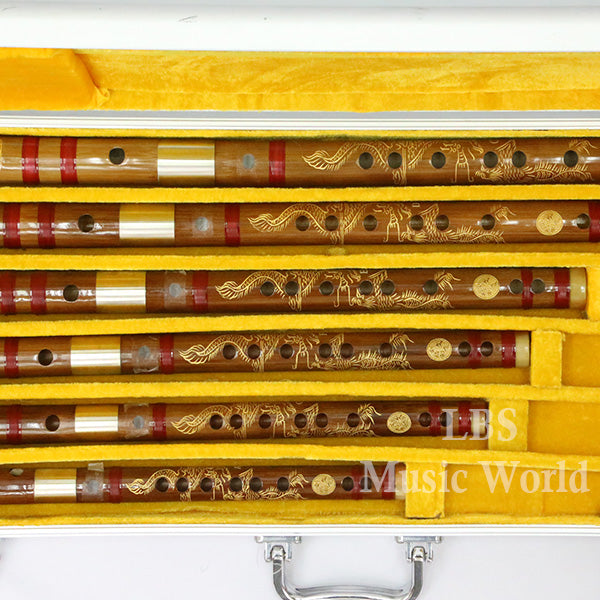 BSL 6 Piece Chinese Bamboo Flute Set Artist Series C D E F G A Key With Aluminium Case