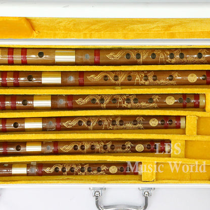 BSL 6 Piece Chinese Bamboo Flute Set Artist Series C D E F G A Key With Aluminium Case