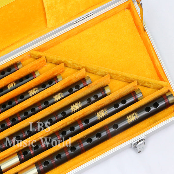 BSL 7 Piece Chinese Bamboo Flute Set Black Bamboo C D E F G A Bb Key  With Aluminium Case