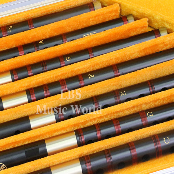 BSL 7 Piece Chinese Bamboo Flute Set Black Bamboo C D E F G A Bb Key  With Aluminium Case