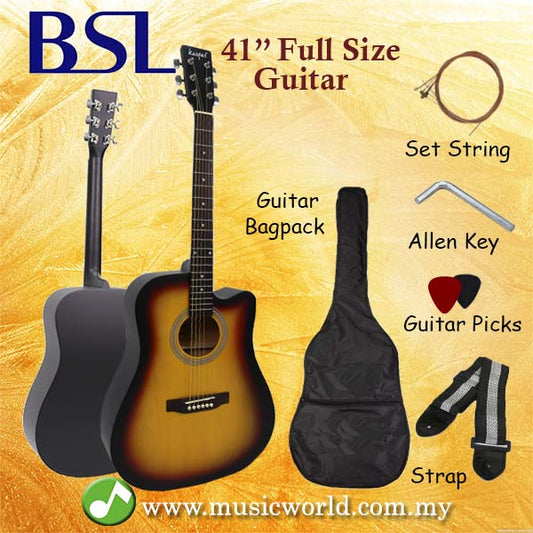 BSL 41 Inch Sunburst Acoustic Guitar Full Size Guitar Package With Bag Strap Pick String Allen Key
