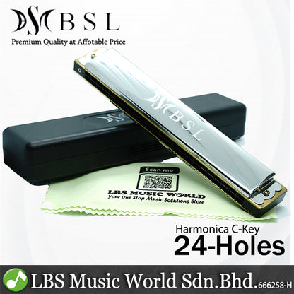 BSL C Key Harmonica Stainless Steel Beginner Harmonica 24 20 16 10 Hole With Carrying Case