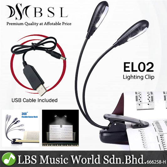 BSL EL02 Music Stand 4 LED Lighting Clip  for Reading, Music Stand, Book Rest, Monitor Laptop and Light Clamp (USB Charging)