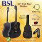 BSL 41 Inch Black Acoustic Guitar Full Size Guitar Package With Bag Strap Pick String Allen Key