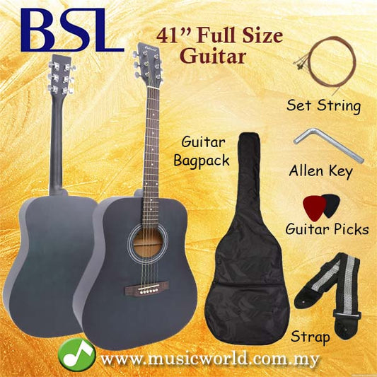 BSL 41 Inch Green Acoustic Guitar Full Size Guitar Package With Bag Strap Pick String Allen Key