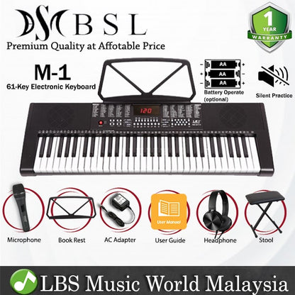 BSL M-1 61 Key Self Learning Portable Keyboard Organ Electronic Music Digital Piano (M1)