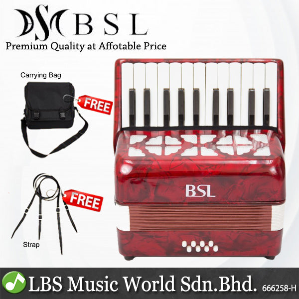 BSL Accordion 22 Key 8 Bass Accordion Wind Piano Organ Red With Bag