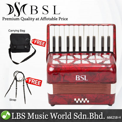 BSL Accordion 22 Key 8 Bass Accordion Wind Piano Organ Red With Bag