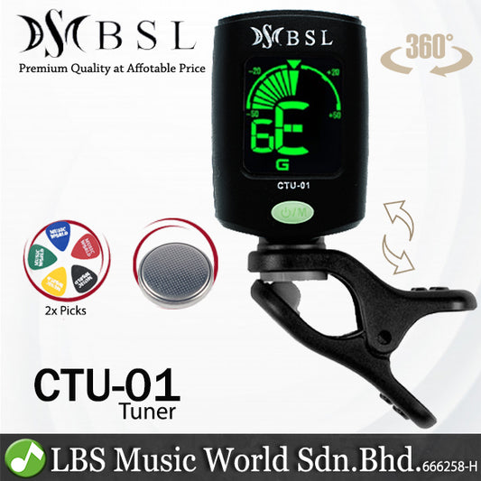 BSL CTU-01 Chromatic Tuner for Guitar Violin Brass Woodwind Ukulele Bass Clip On (CTU01)