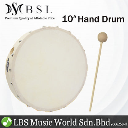 BSL 10 Inch Pretuned Hand Drum Frame Drum World Percussion With Mallet Drum Stick