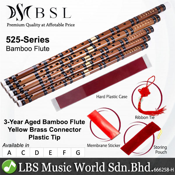 BSL 525 Series Beginner Bamboo Flute Package Set With Plastic Tip - Seruling Bulh Dizi 笛子