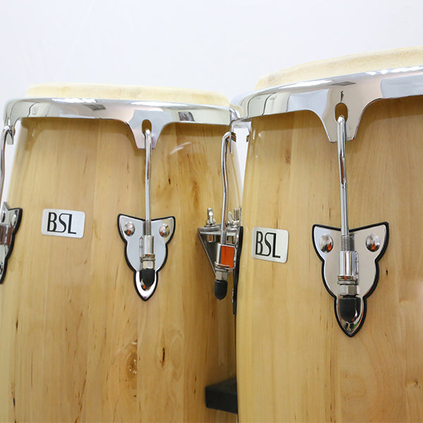 BSL Full Size Conga Natural Percussion Drum Pair Congas Set Adjustable Tunable With Double Stand