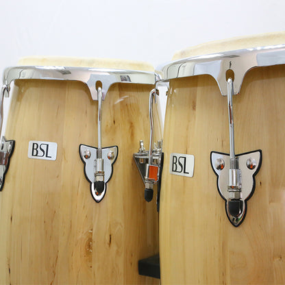 BSL Full Size Conga Natural Percussion Drum Pair Congas Set Adjustable Tunable With Double Stand