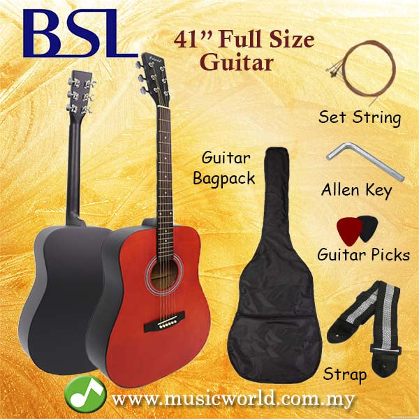 BSL 41 Inch Red Acoustic Guitar Full Size Guitar Package With Bag Strap Pick String Allen Key