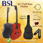 BSL 41 Inch Red Acoustic Guitar Full Size Guitar Package With Bag Strap Pick String Allen Key