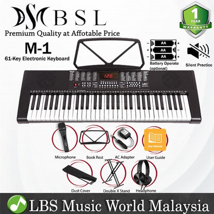 BSL M-1 61 Key Self Learning Portable Keyboard Organ Electronic Music Digital Piano with Stand (M1)