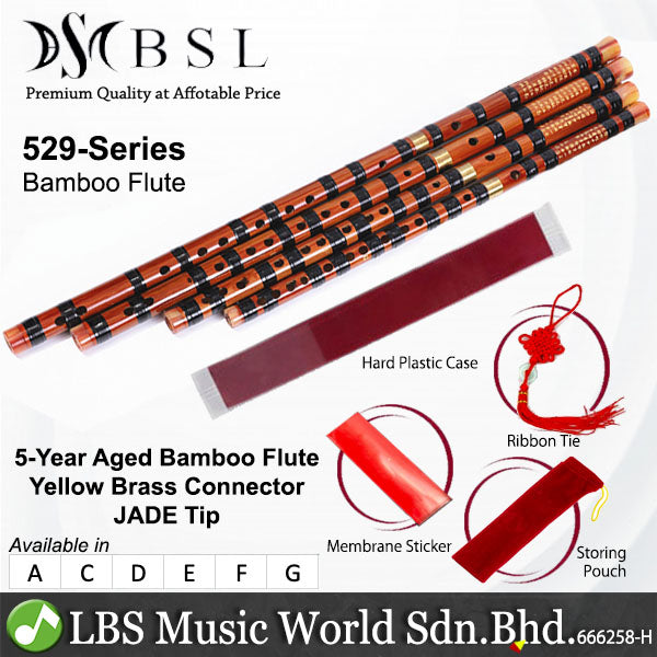 BSL 529 Series Professional Bamboo Flute Package Set With Jade Tip - Seruling Bulh Dizi 笛子