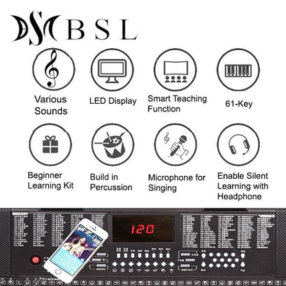 BSL M-1 61 Key Self Learning Portable Keyboard Organ Electronic Music Digital Piano with Stand (M1)