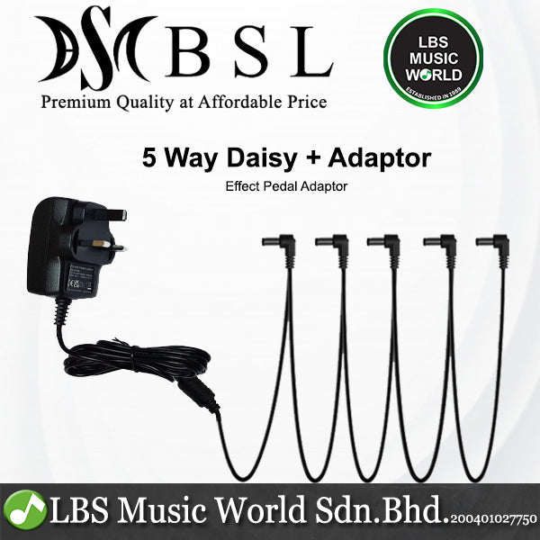 BSL 5 Way Daisy 9V Power Supply with Adaptor for Guitar Effects Pedal
