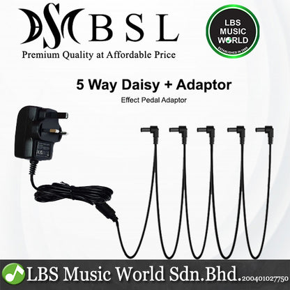 BSL 5 Way Daisy 9V Power Supply with Adaptor for Guitar Effects Pedal
