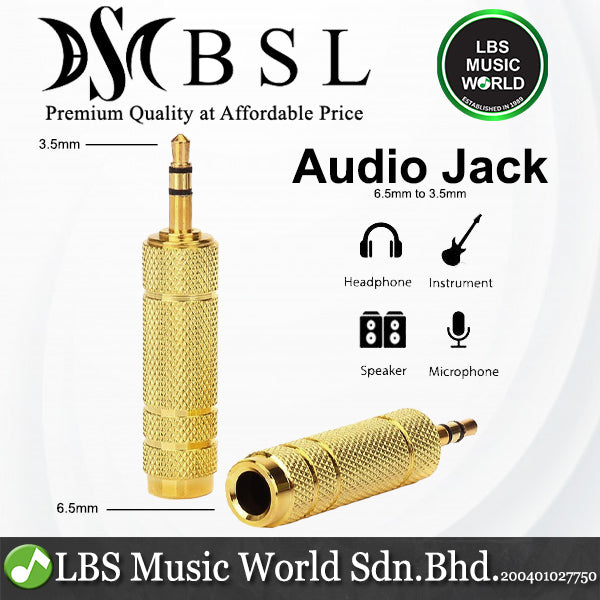 BSL Audio Jack Convertor 6.5mm Big to 3.5mm Small Gold for Instrument Digital Piano Device
