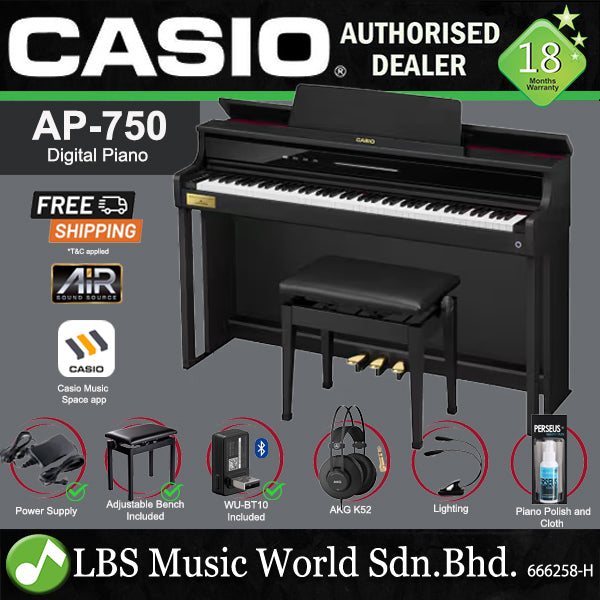 Casio AP-750 Celviano Digital Upright Piano with Bench - Black