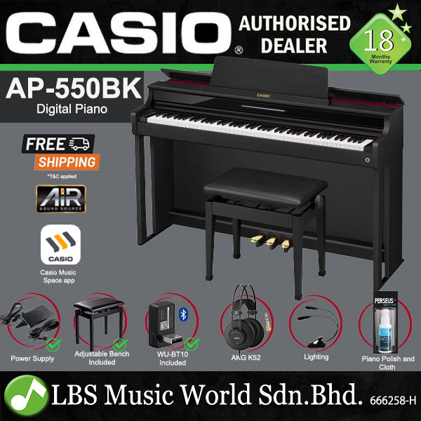 Casio AP-550 Celviano Digital Upright Piano with Bench - Black | White | Brown