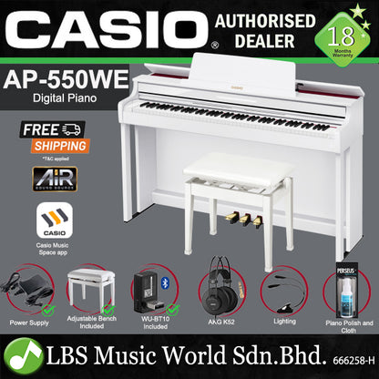 Casio AP-550 Celviano Digital Upright Piano with Bench - Black | White | Brown