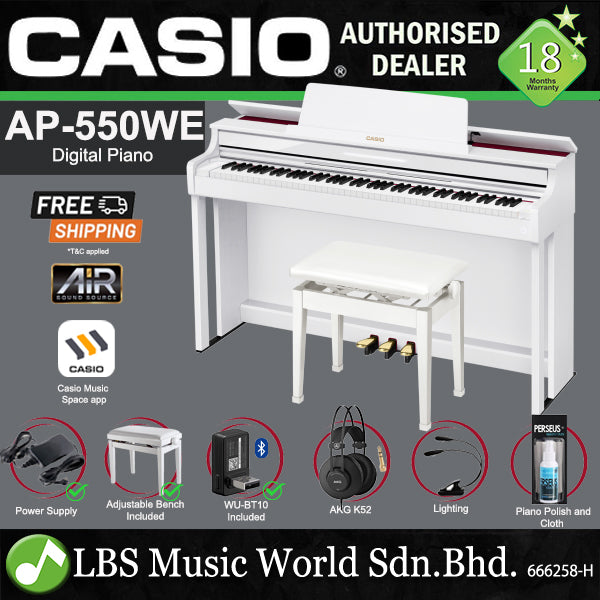 Casio AP-550 Celviano Digital Upright Piano with Bench - Black | White | Brown