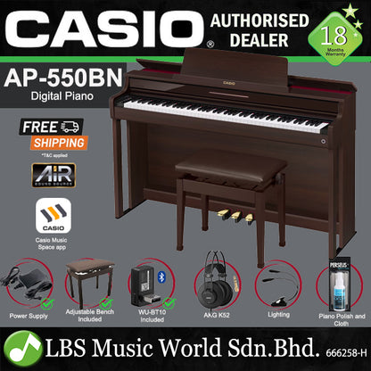 Casio AP-550 Celviano Digital Upright Piano with Bench - Black | White | Brown