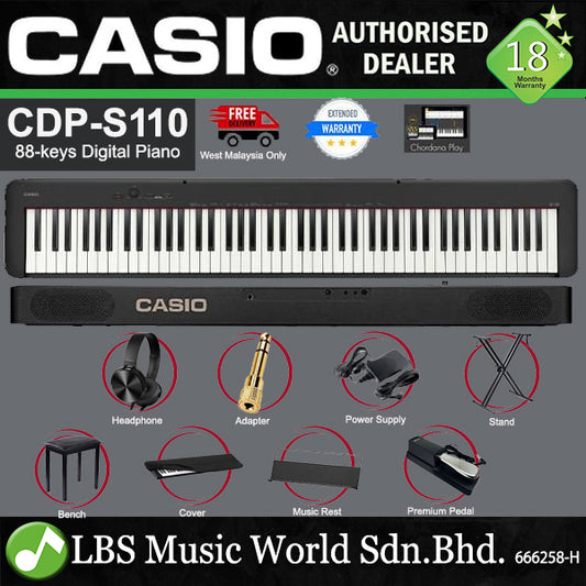 Casio CDP-S110 88 Keys Digital Piano Portable Package - Black (CDPS110 CDP S110)