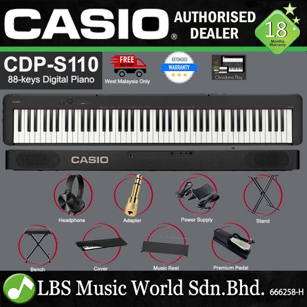 Casio CDP-S110 88 Keys Digital Piano Portable Package - Black (CDPS110 CDP S110)