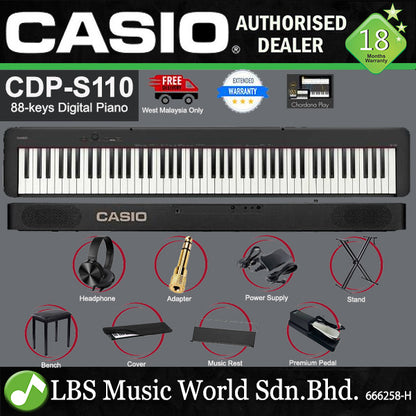 Casio CDP-S110 88 Keys Digital Piano Portable Package - Black (CDPS110 CDP S110)