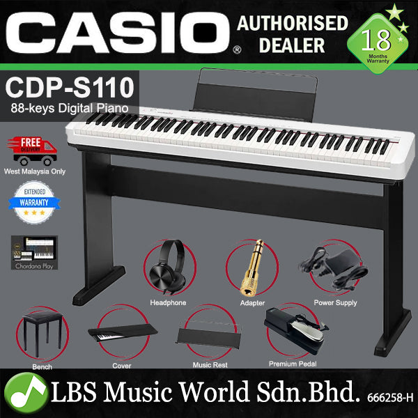 Casio CDP-S110 88 Keys Digital Piano Full Package with Piano Stand - White (CDPS110 CDP S110)