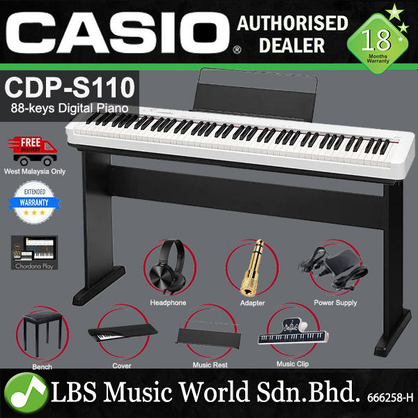 Casio CDP-S110 88 Keys Digital Piano Full Package with Piano Stand - White (CDPS110 CDP S110)
