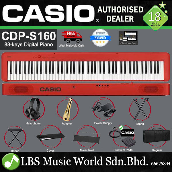 Casio CDP-S160 88 Keys Digital Piano Portable Set - Red (CDPS160 CDP S160)