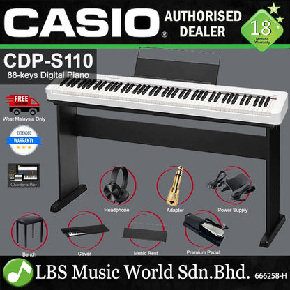 Casio CDP-S110 88 Keys Digital Piano Full Package with Piano Stand - White (CDPS110 CDP S110)