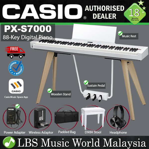 Casio PX-S7000 88 Key Digital Piano Keyboard Full Package with Bluetooth - White (PXS7000 PX S7000)