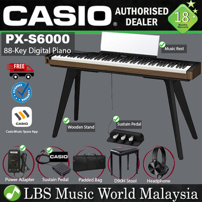 Casio PX-S6000 88 Key Digital Piano Keyboard Portable Package with Bluetooth (PXS6000 PX S6000)