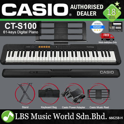 Casio CT-S100 61 Key Casiotone Electric Keyboard Intermediate Package Music Piano (CTS100 CT S100 CTS 100)