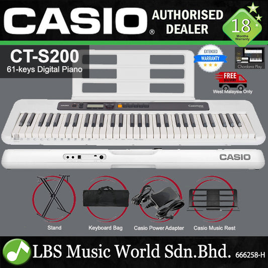 Casio CT-S200 61 Key Casiotone Electric Keyboard Intermediate Package Music Piano White (CTS200 CT S200 CTS 200)