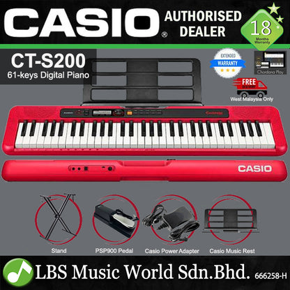 Casio CT-S200 61 Key Casiotone Electric Keyboard Basic Package Music Piano Red (CTS200 CT S200 CTS 200)
