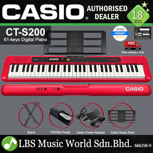 Casio CT-S200 61 Key Casiotone Electric Keyboard Basic Package Music Piano Red (CTS200 CT S200 CTS 200)