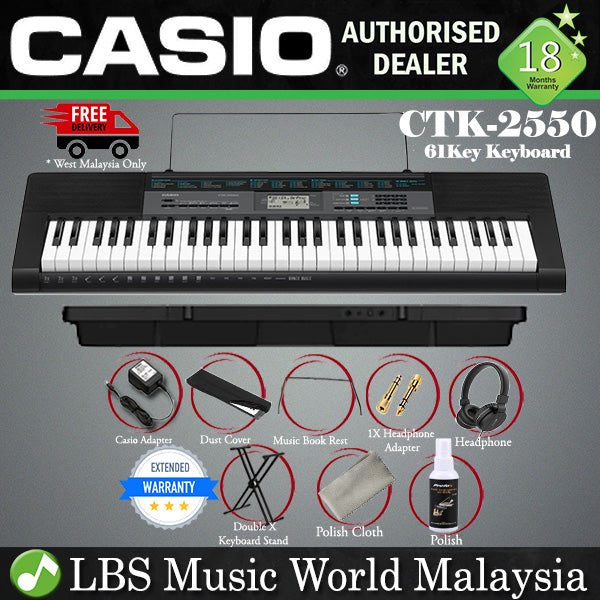 Casio CTK-2550 61 Key Portable Keyboard Electric Music Piano Package with Stand and Headphone (CTK2550 CTK 2550)