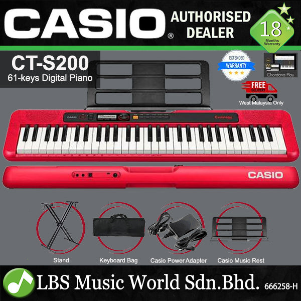 Casio CT-S200 61 Key Casiotone Electric Keyboard Intermediate Package Music Piano Red (CTS200 CT S200 CTS 200)