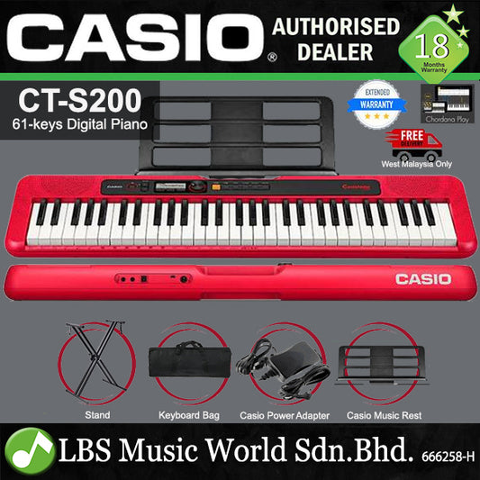 Casio CT-S200 61 Key Casiotone Electric Keyboard Intermediate Package Music Piano Red (CTS200 CT S200 CTS 200)